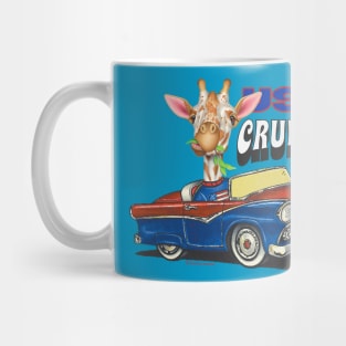 Humorous and Cute Giraffe driving in a cute classic car in the USA Mug